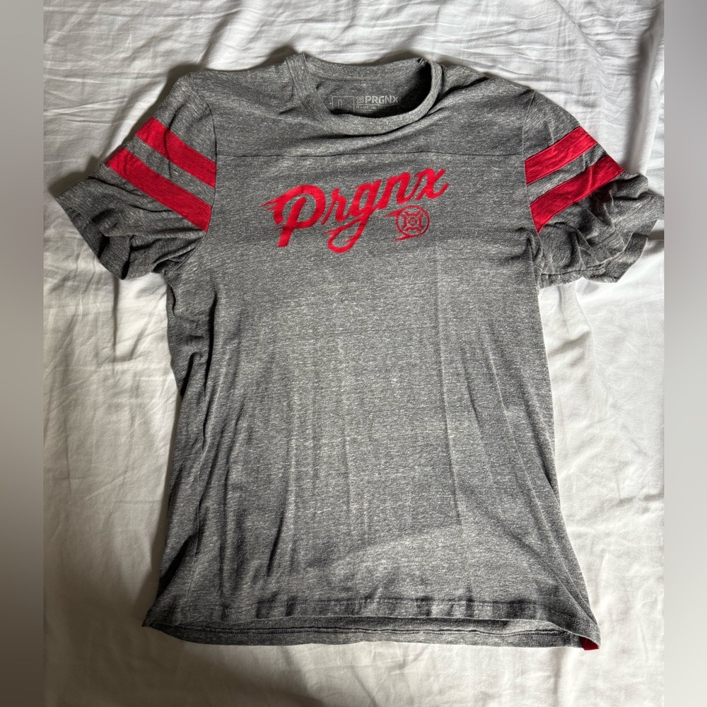Vintage and rare Progenex Gray T-Shirt with Red Stripes.